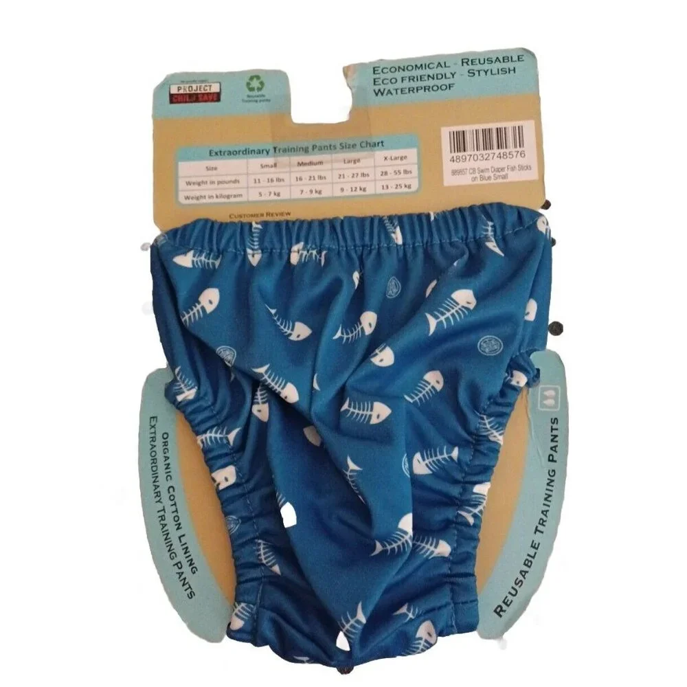 Charlie Banana Swim Diapers Training Pants Boys Size S Blue White Fishbo…